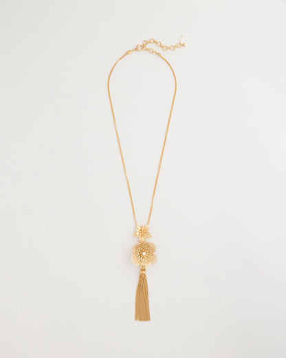 Chico's Filigree Flower Tassel Necklace