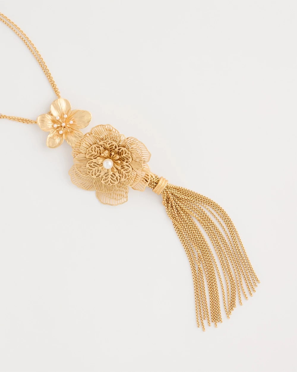 Chico's Filigree Flower Tassel Necklace