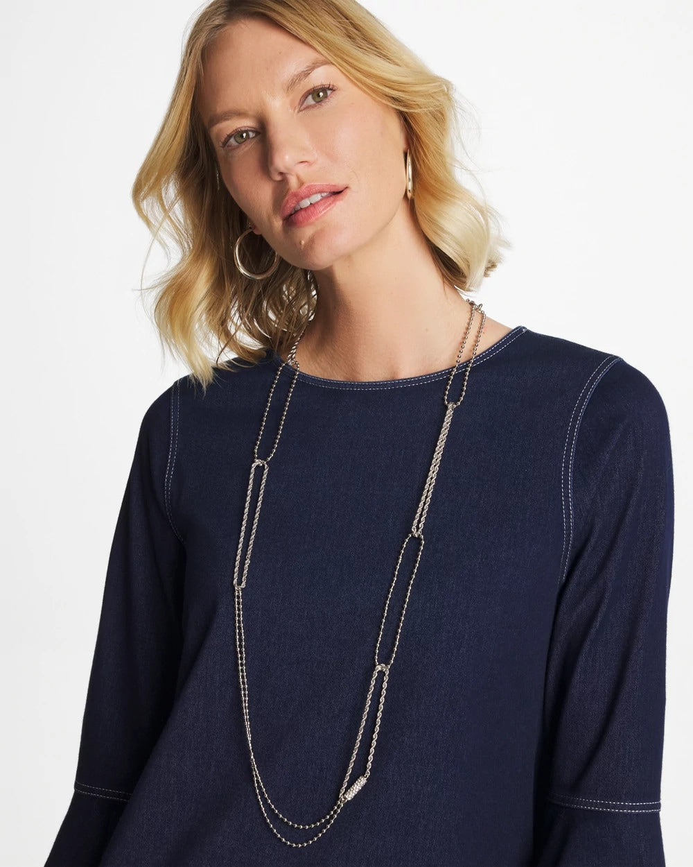 Chico's Long Silver Ball Chain Single Strand