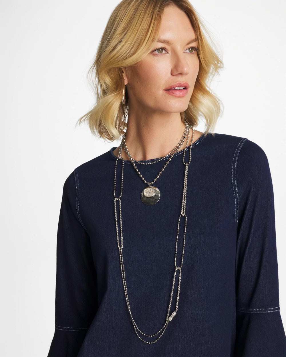 Chico's Long Silver Ball Chain Single Strand