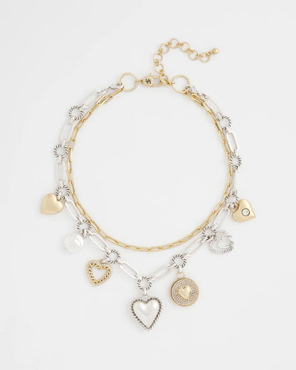Chico's Mixed Metal Heart Charm Necklace