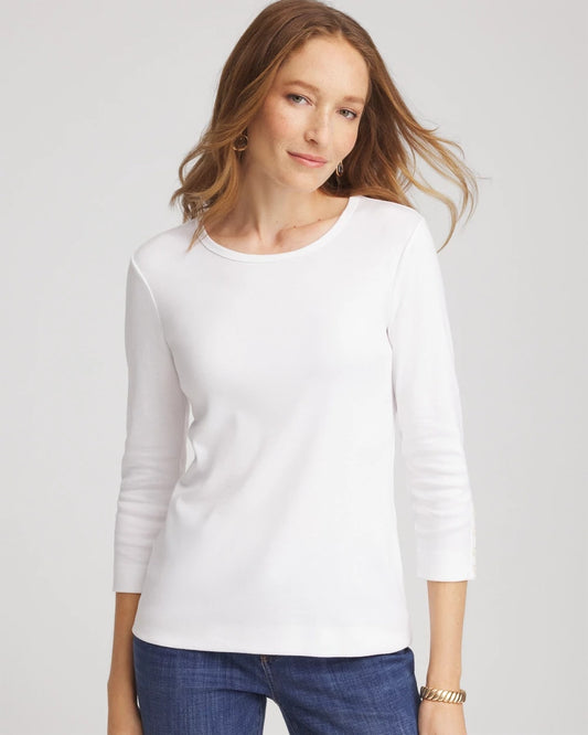 Chico's Pima Cotton Crewneck Button Tee