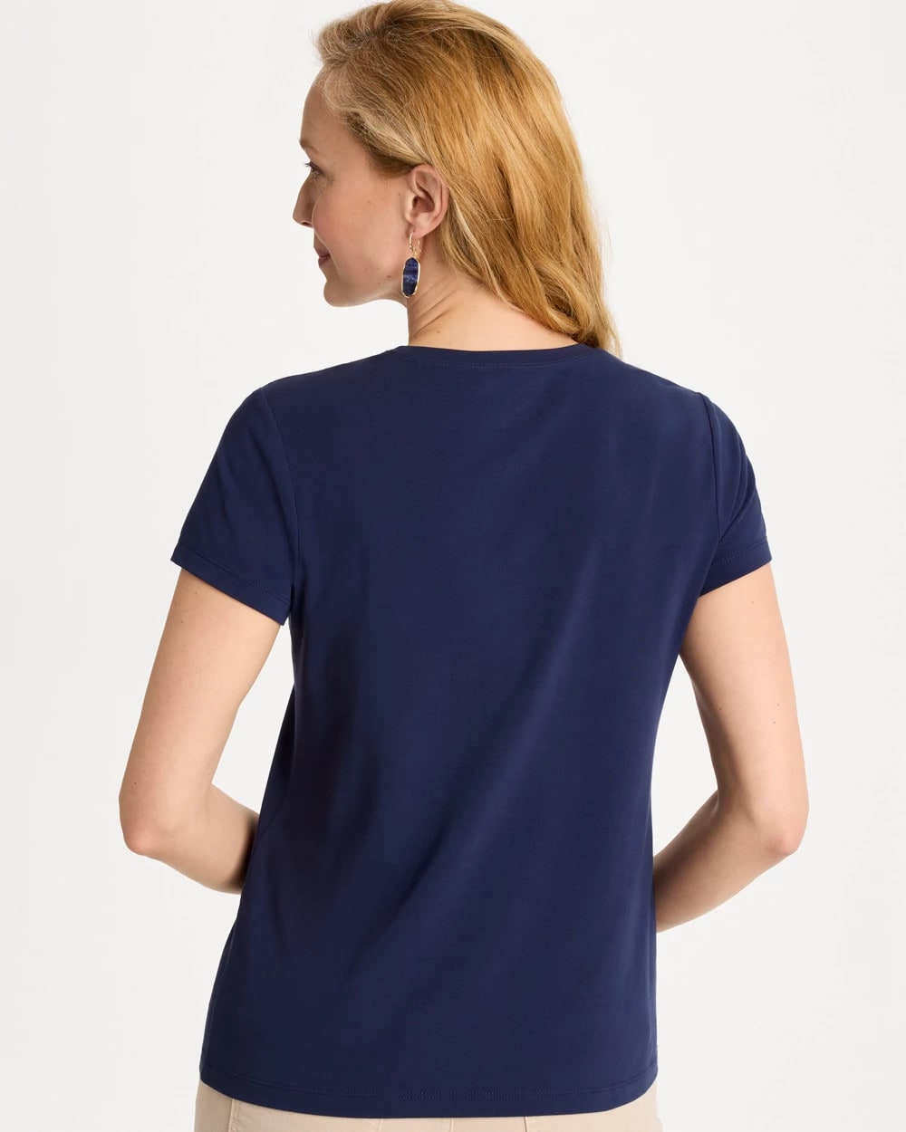 Chico's Cotton Stretch Cap Sleeve Embroidered Tee