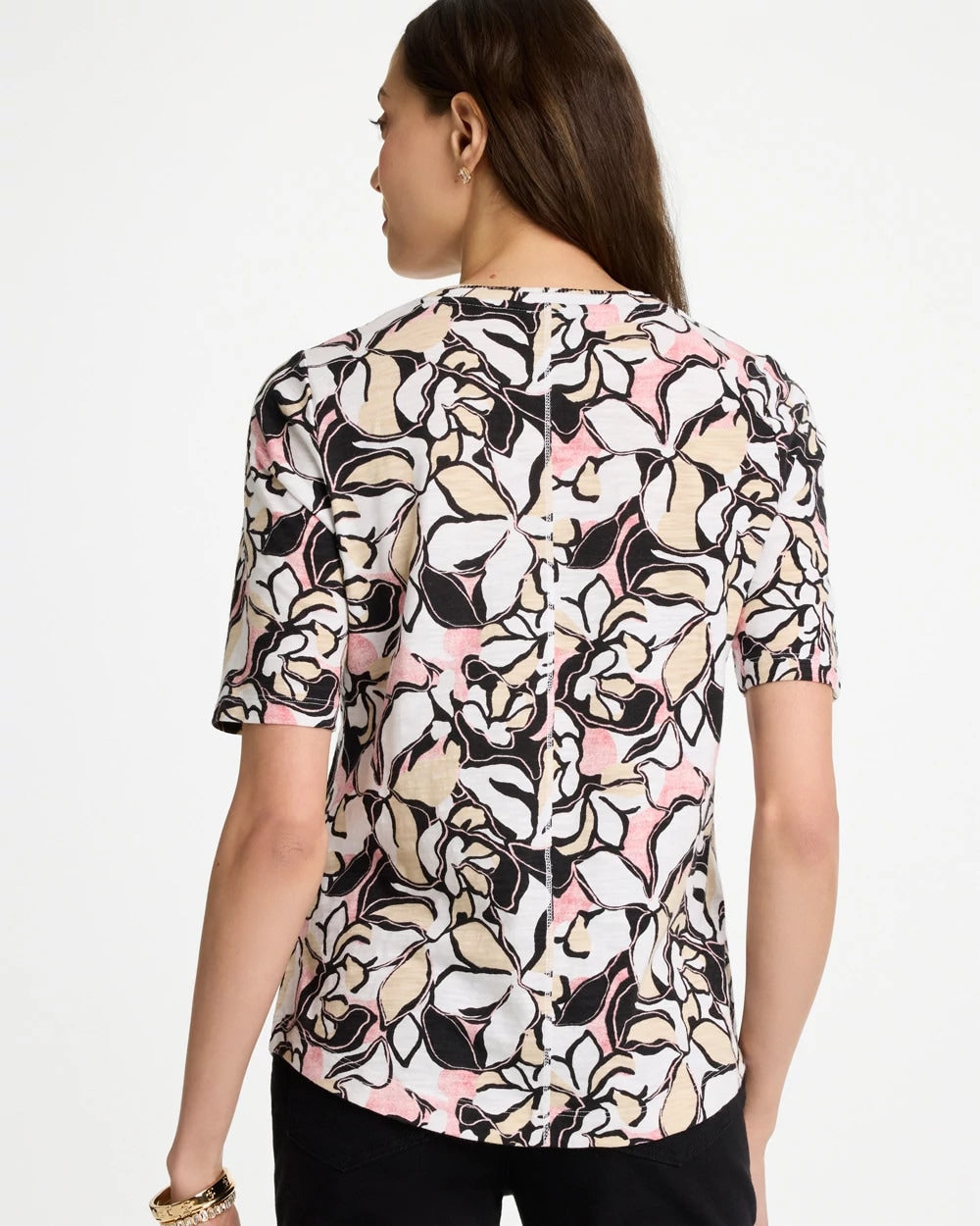 Chico's Printed Cotton Slub V-Neck Tee