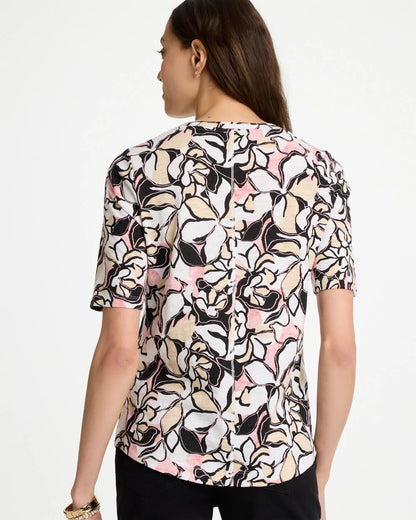 Chico's Printed Cotton Slub V-Neck Tee