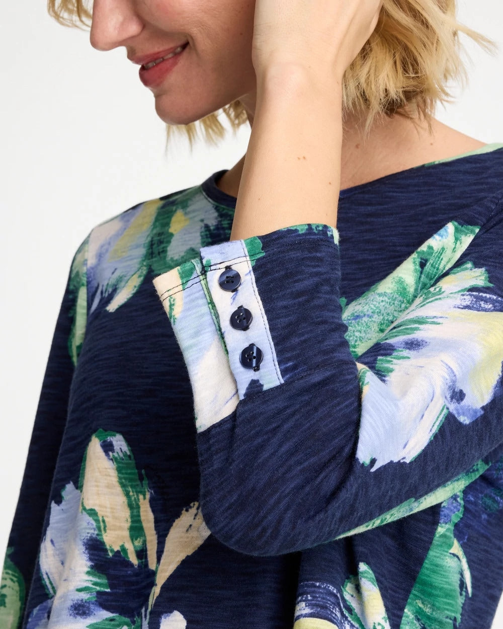 Chico's Printed Slub Button Detail Tee
