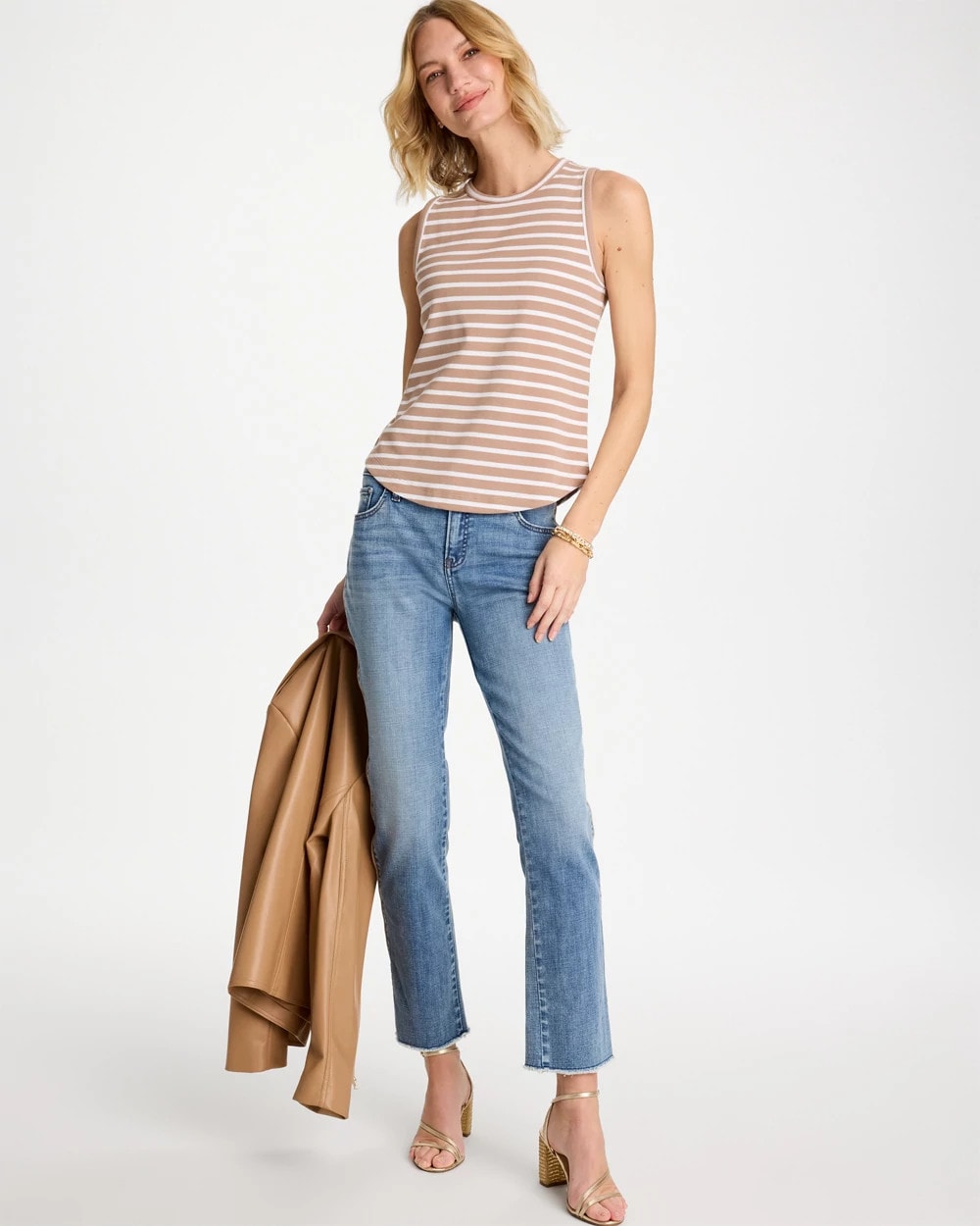 Chico's Striped High Neck Rib Tank