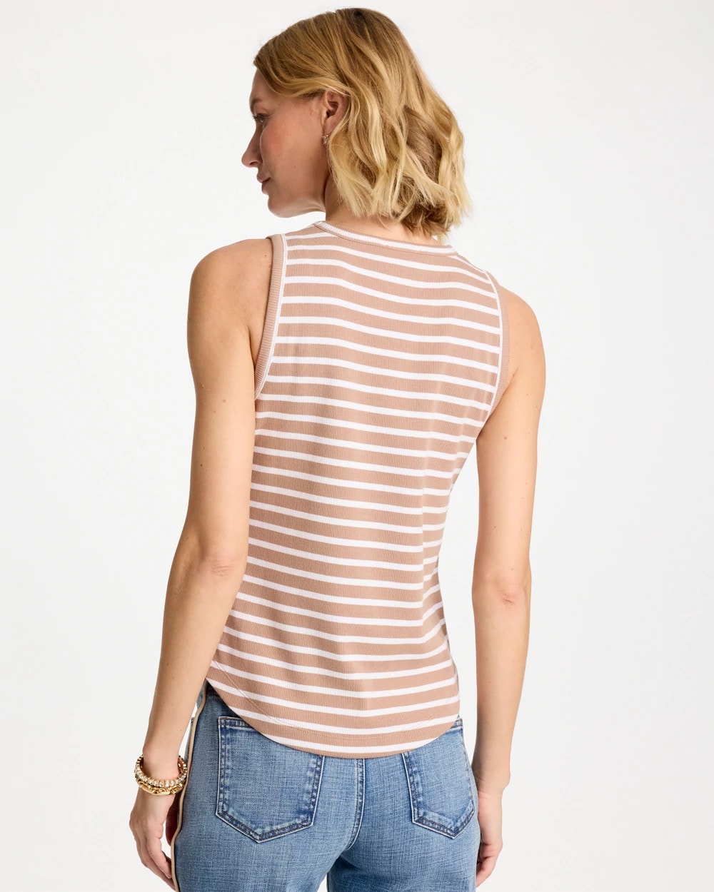 Chico's Striped High Neck Rib Tank