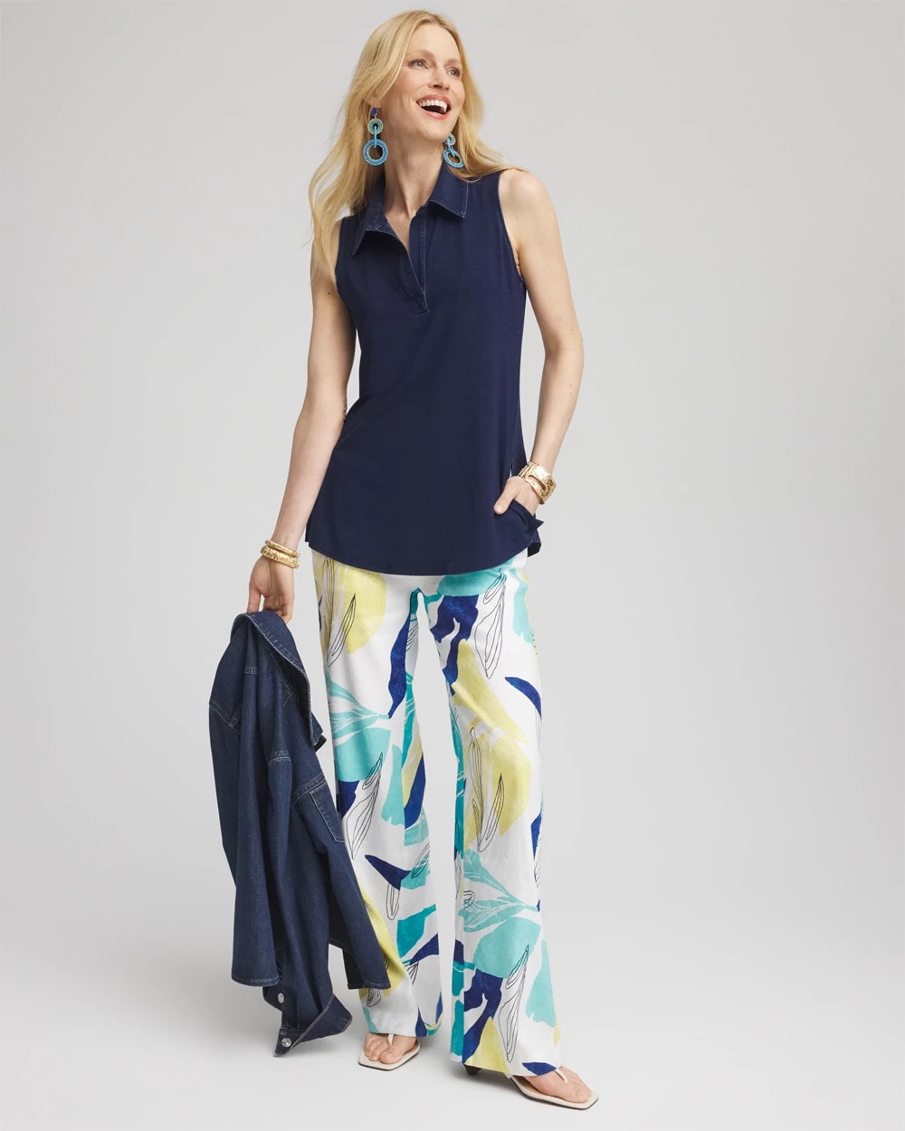 Chico's Denim Sleeveless Collared Tunic