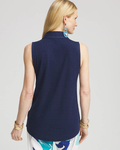 Chico's Denim Sleeveless Collared Tunic