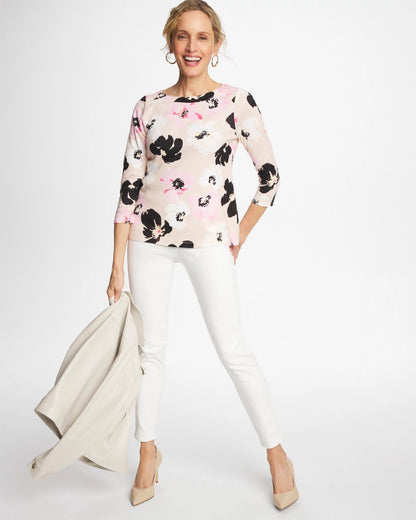 Chico's Printed Pima 3/4 Sleeve Tee