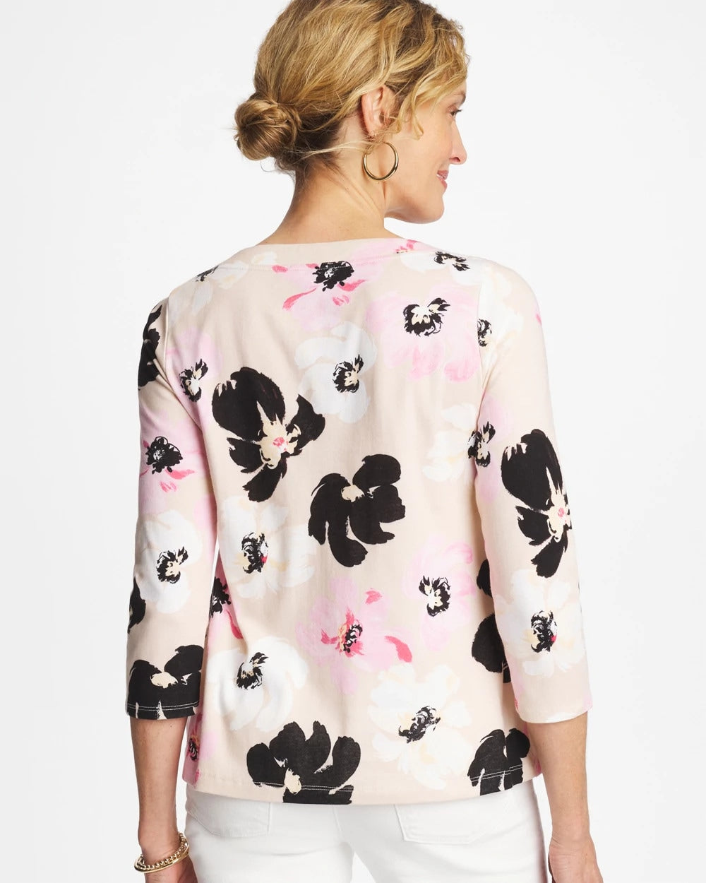 Chico's Printed Pima 3/4 Sleeve Tee