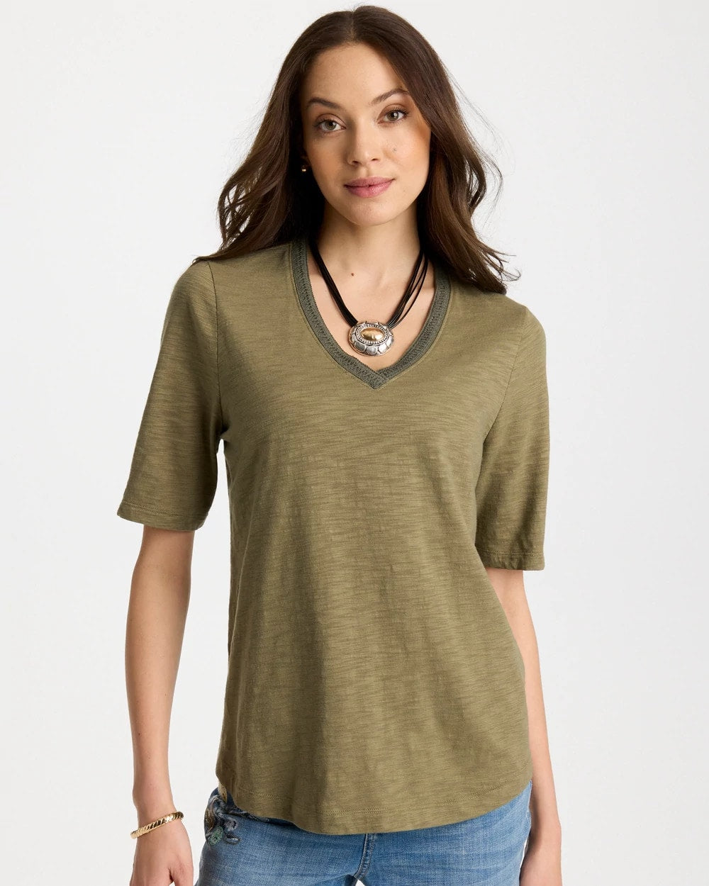 Chico's Cotton Slub V-Neck Tee