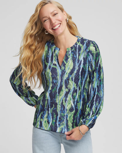 Chico's Ocean Plume Crinkle Top