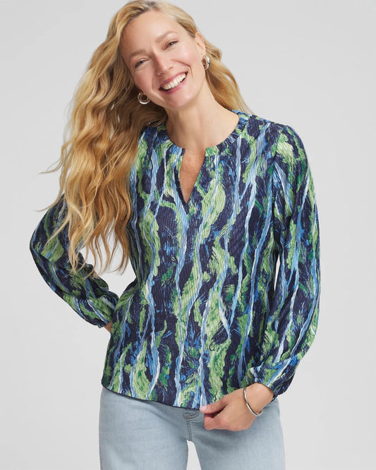 Chico's Ocean Plume Crinkle Top