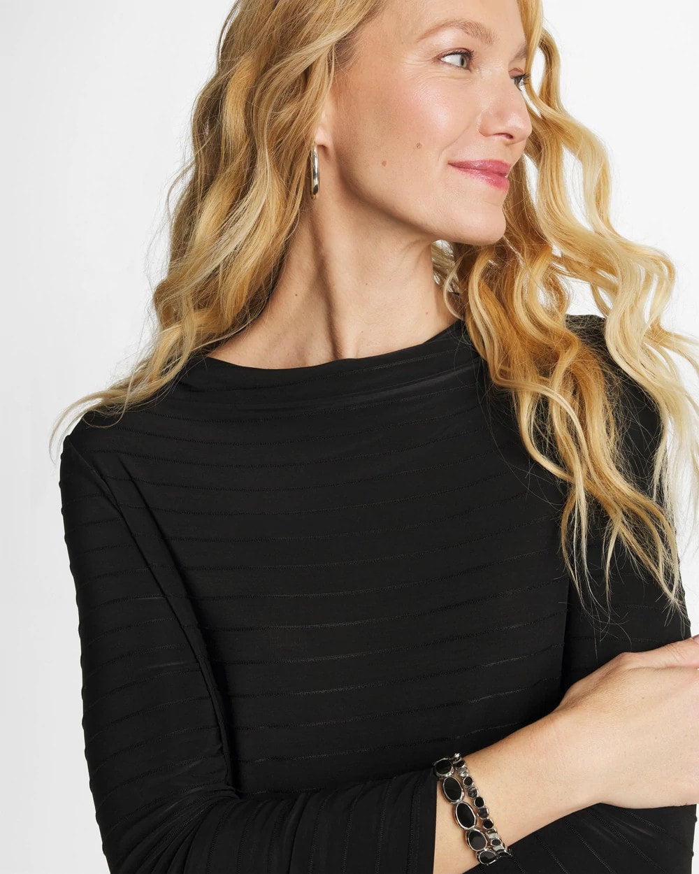 Chico's Textured Long Sleeve Cowlneck Tee