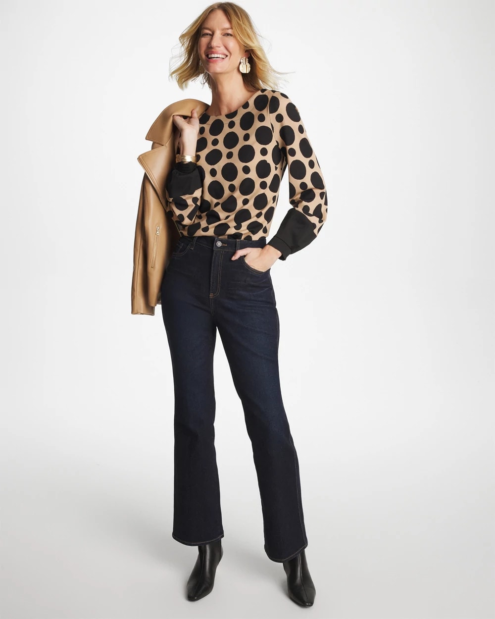Chico's Ponte Poplin Polka-Dot Top