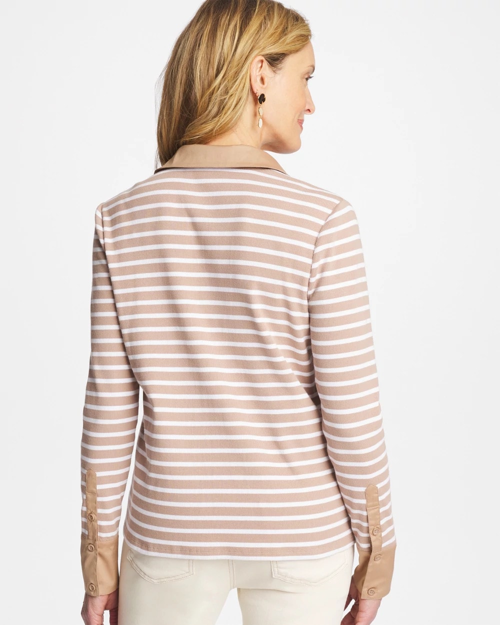 Chico's Striped Collared Rib Mix Henley