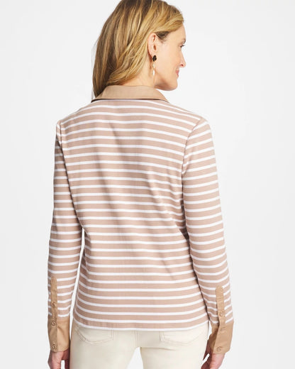 Chico's Striped Collared Rib Mix Henley