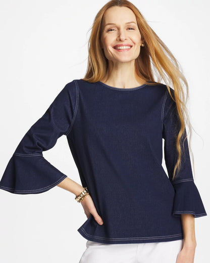 Chico's Indigo Denim Trumpet Sleeve Top