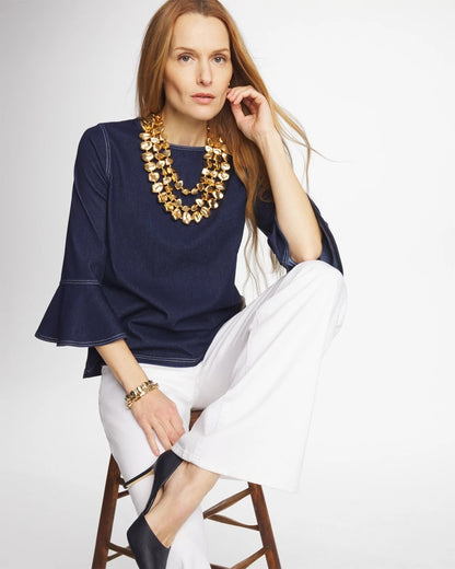 Chico's Indigo Denim Trumpet Sleeve Top