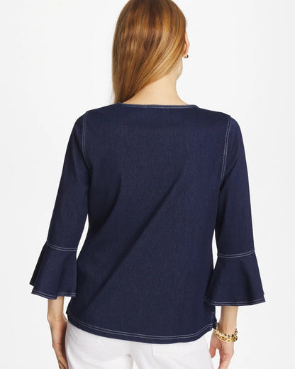 Chico's Indigo Denim Trumpet Sleeve Top