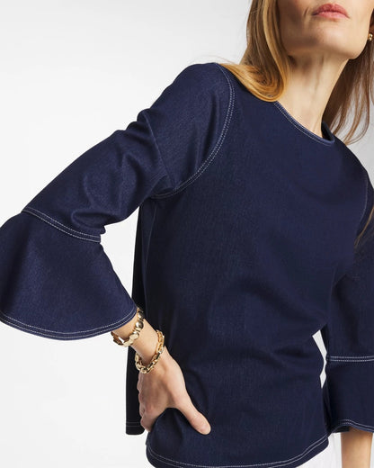 Chico's Indigo Denim Trumpet Sleeve Top