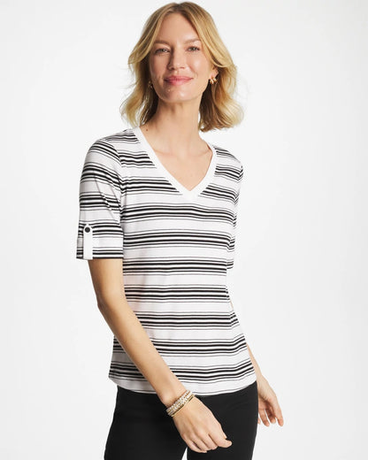 Chico's Pima V-Neck Tab Sleeve Tee
