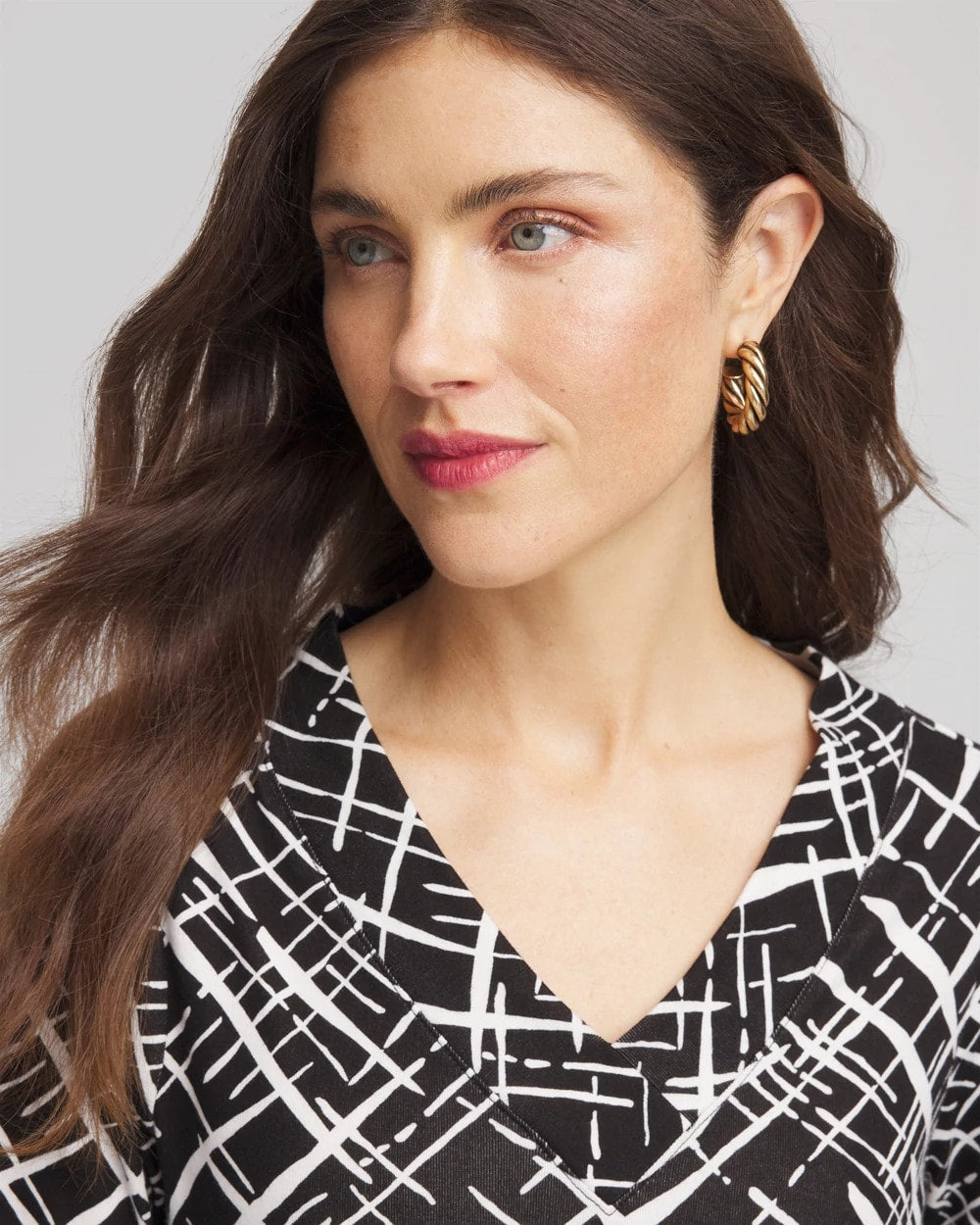 Chico's Printed Pima 3/4 Sleeve Tee