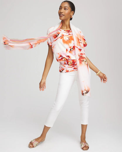 Chico's Touch of Cool™ Tropical Ruched Banded Hem Top