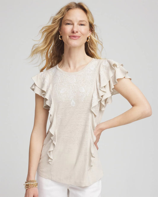 Chico's Embroidered Flutter-Sleeve Tee