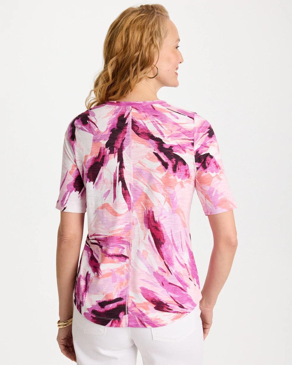 Chico's Printed Double V-Neck Slub Rib Tee