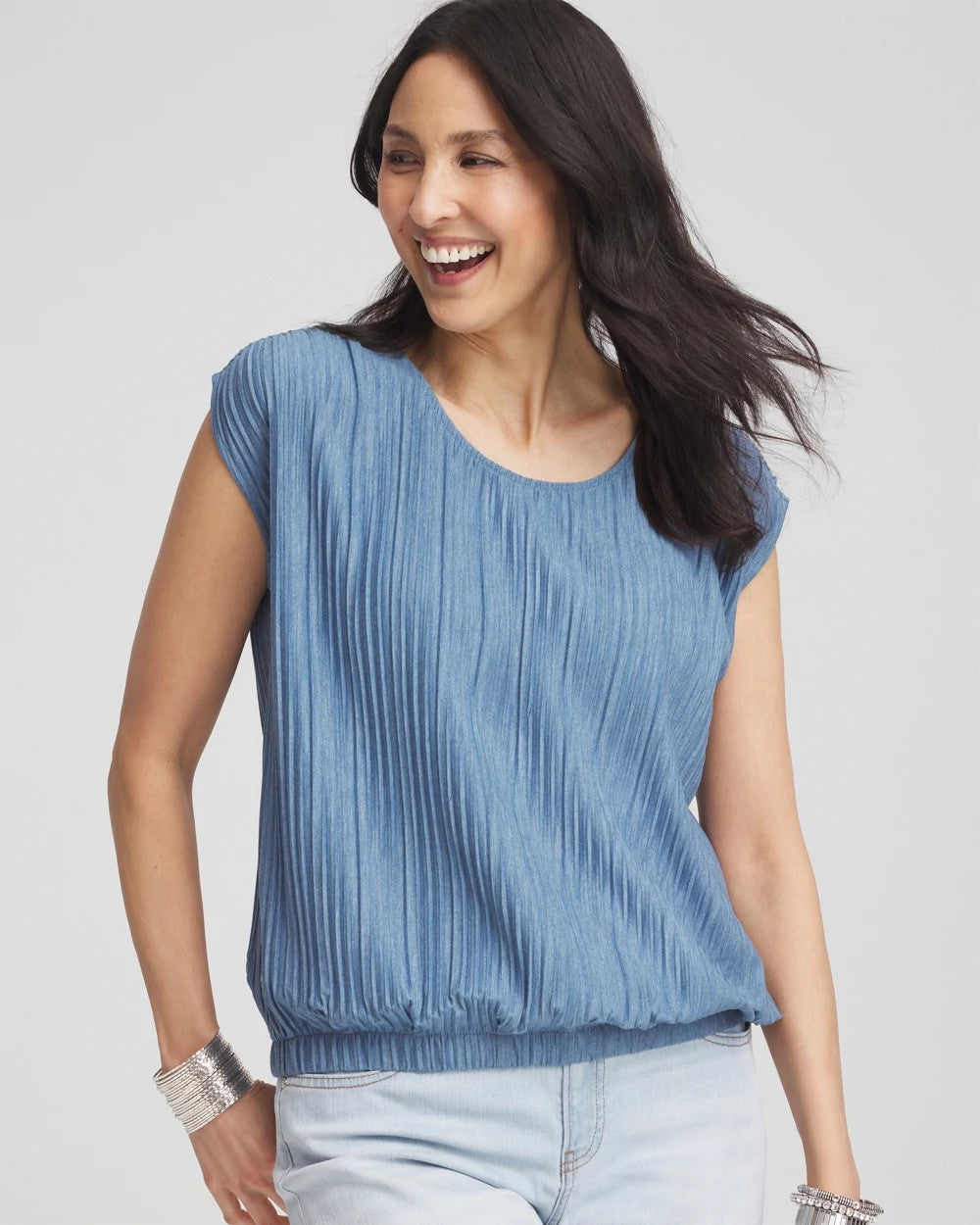 Chico's Melange Pleated Bubble-Hem Top