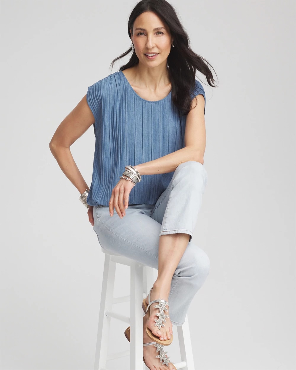 Chico's Melange Pleated Bubble-Hem Top