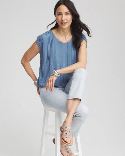 Chico's Melange Pleated Bubble-Hem Top