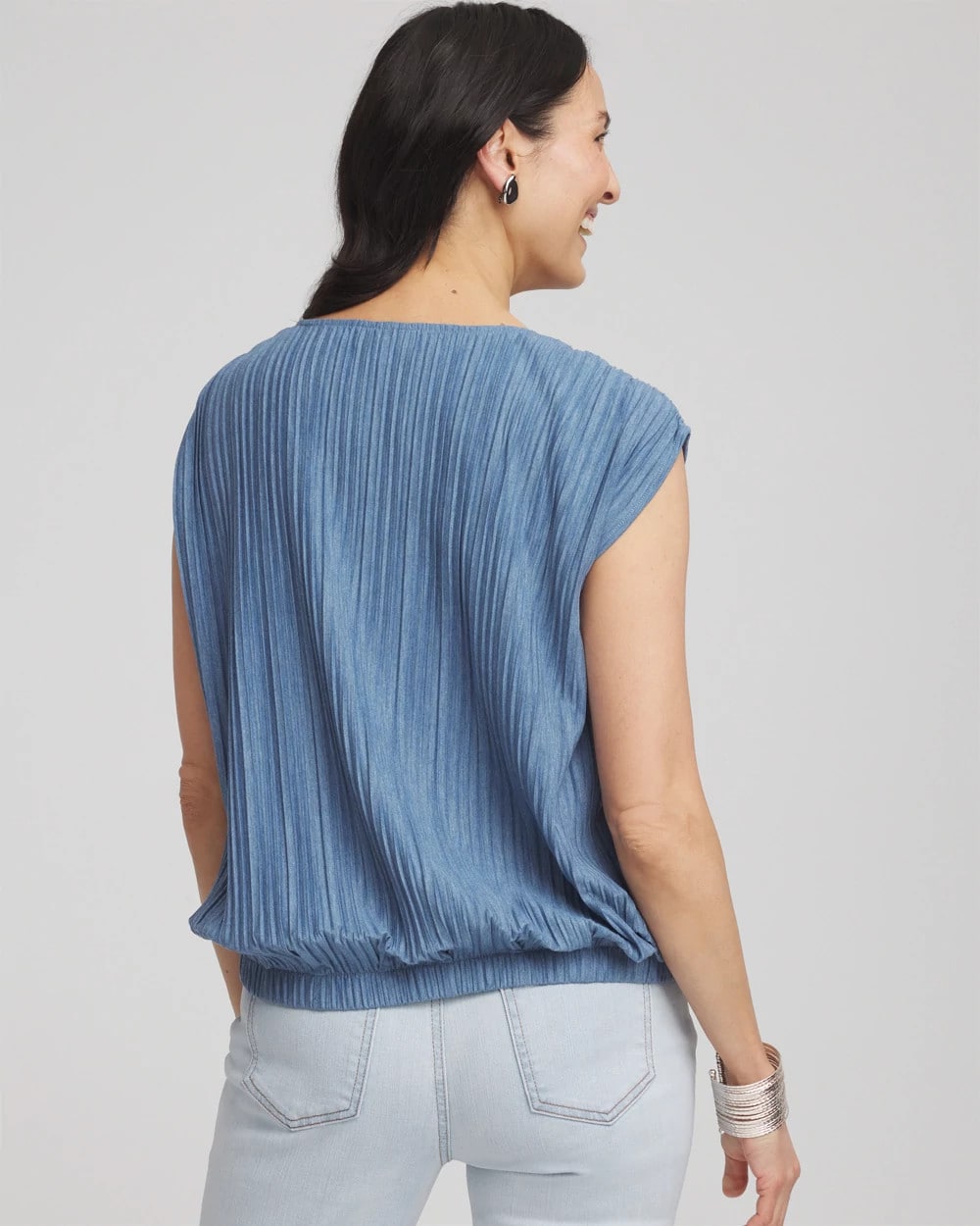 Chico's Melange Pleated Bubble-Hem Top