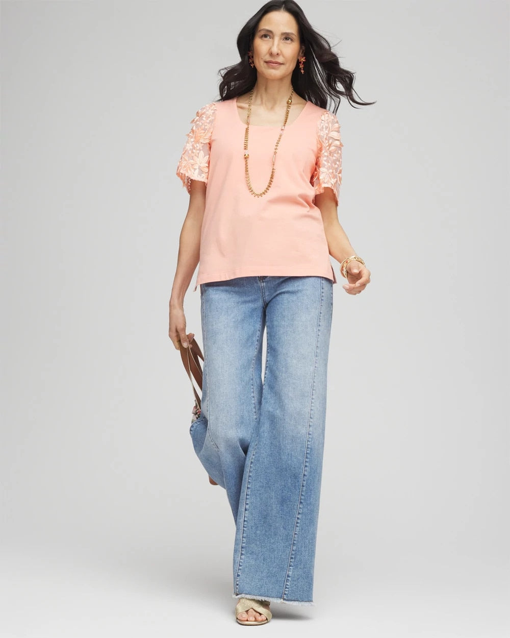 Chico's Floral Sleeved Square-Neck Tee