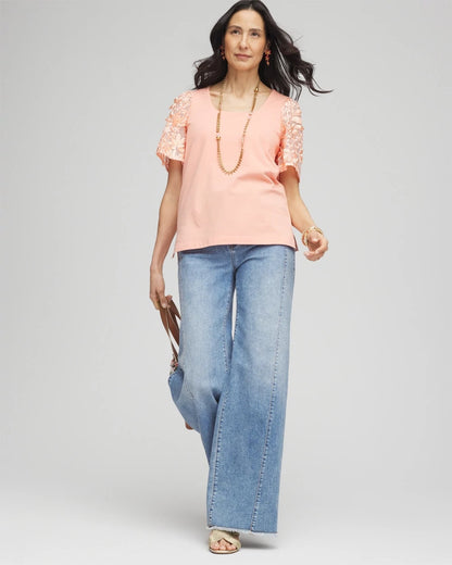 Chico's Floral Sleeved Square-Neck Tee