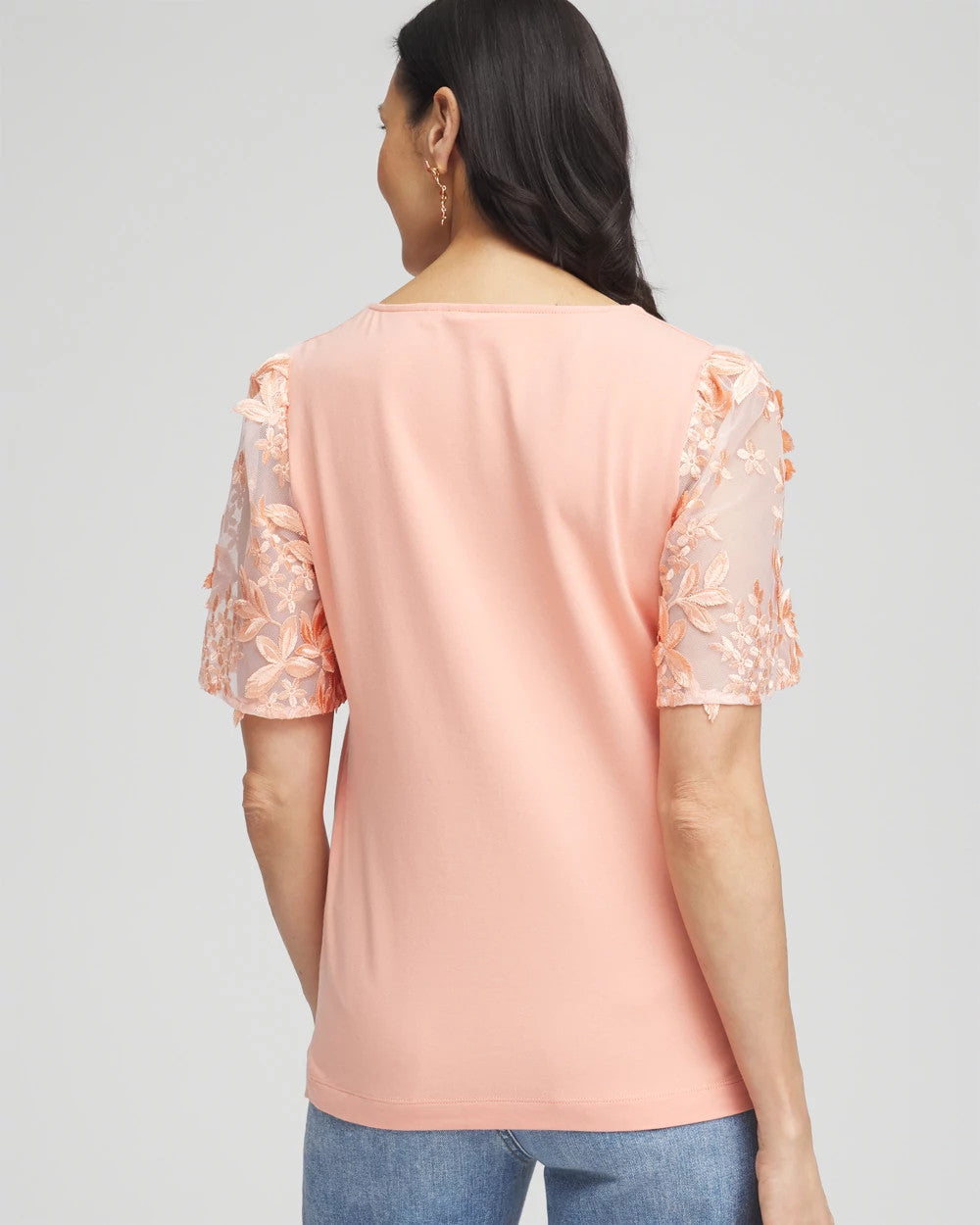 Chico's Floral Sleeved Square-Neck Tee