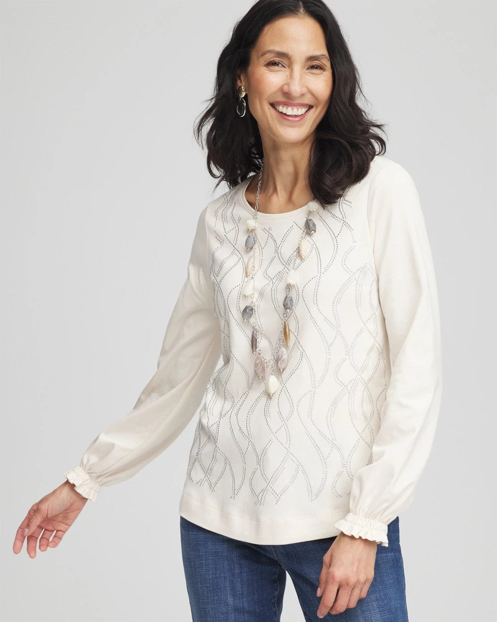 Chico's Embellished Long-sleeve Top