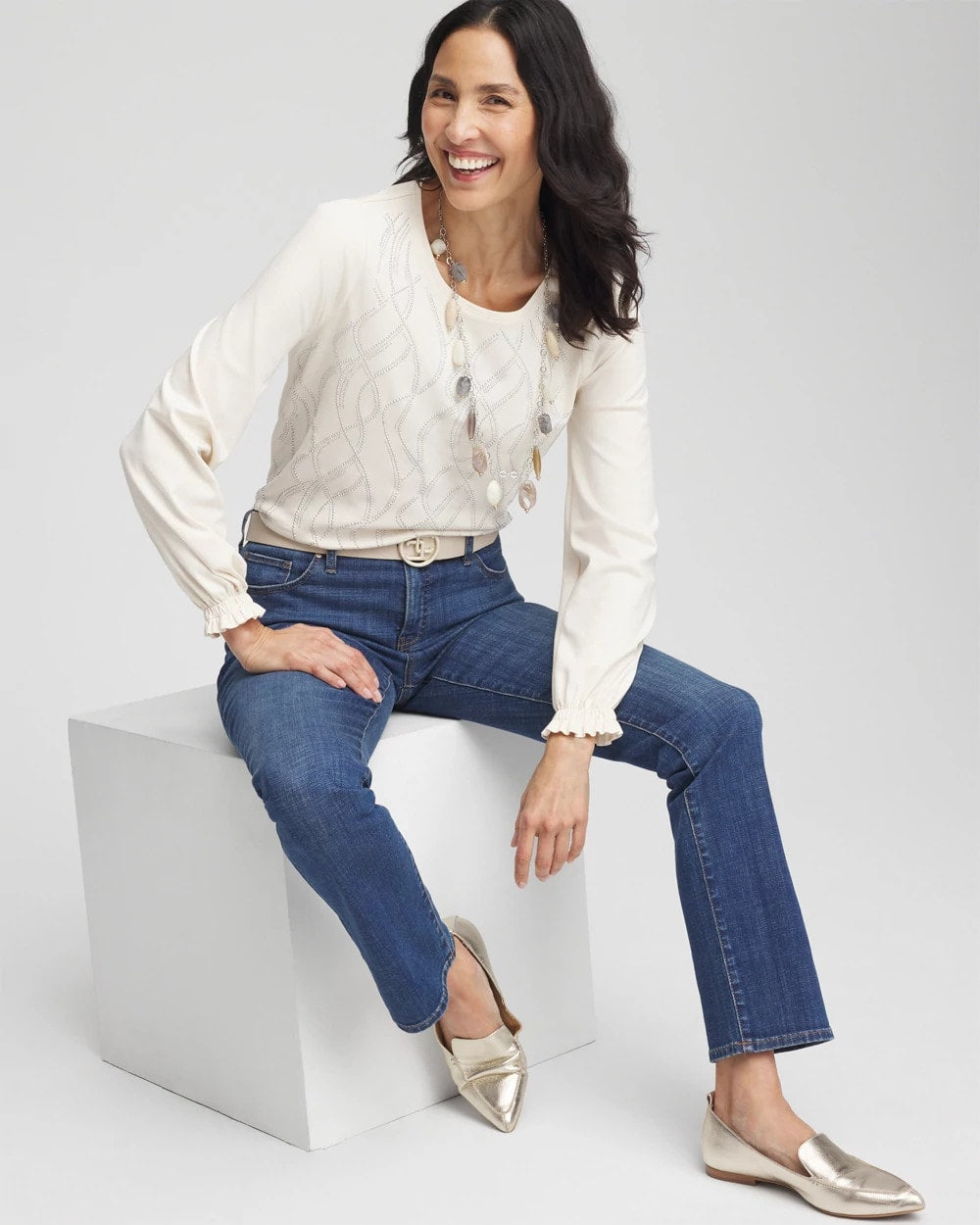 Chico's Embellished Long-sleeve Top