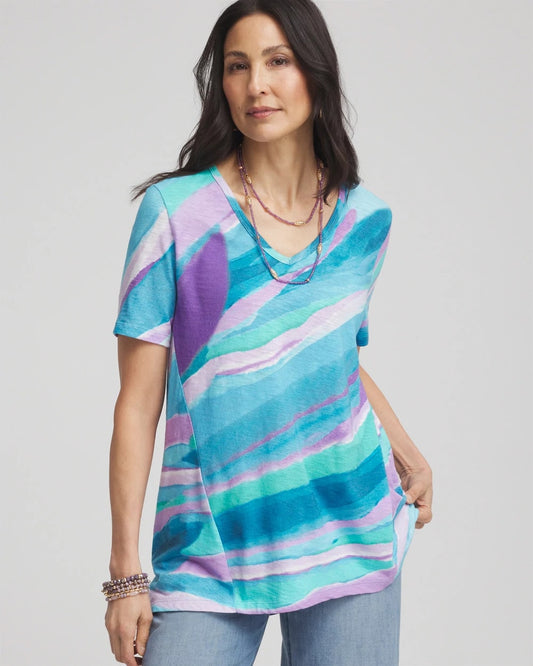 Chico's Sea Print Short Sleeve Forward-Seam Tee