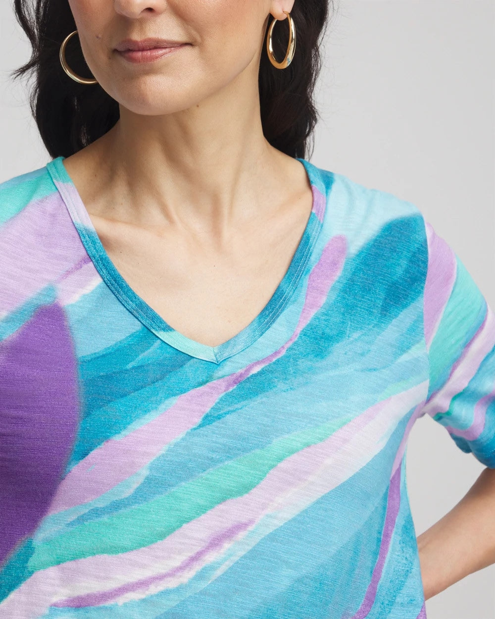 Chico's Sea Print Short Sleeve Forward-Seam Tee