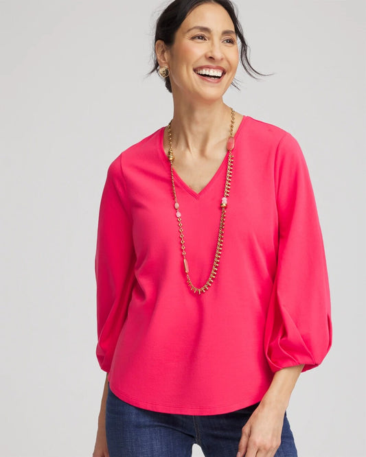 Chico's Cotton Tuck Sleeve Tee