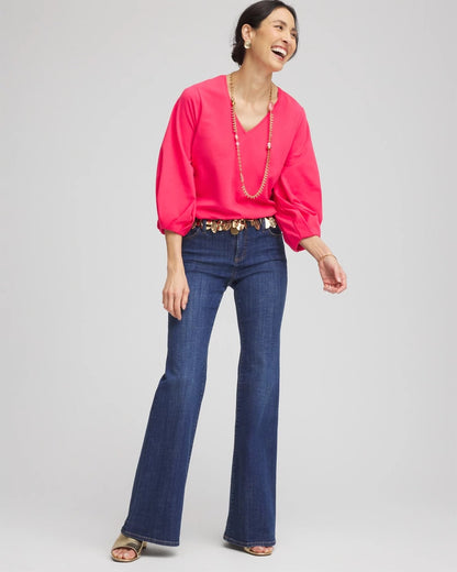 Chico's Cotton Tuck Sleeve Tee