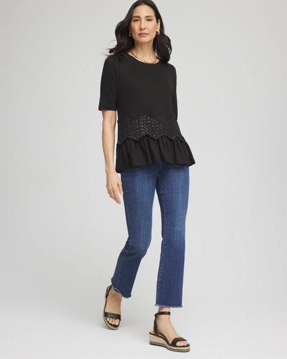 Chico's Chevron Sequin Peplum Linen Tee