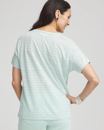 Chico's Striped Sweater-Trim Linen Tee