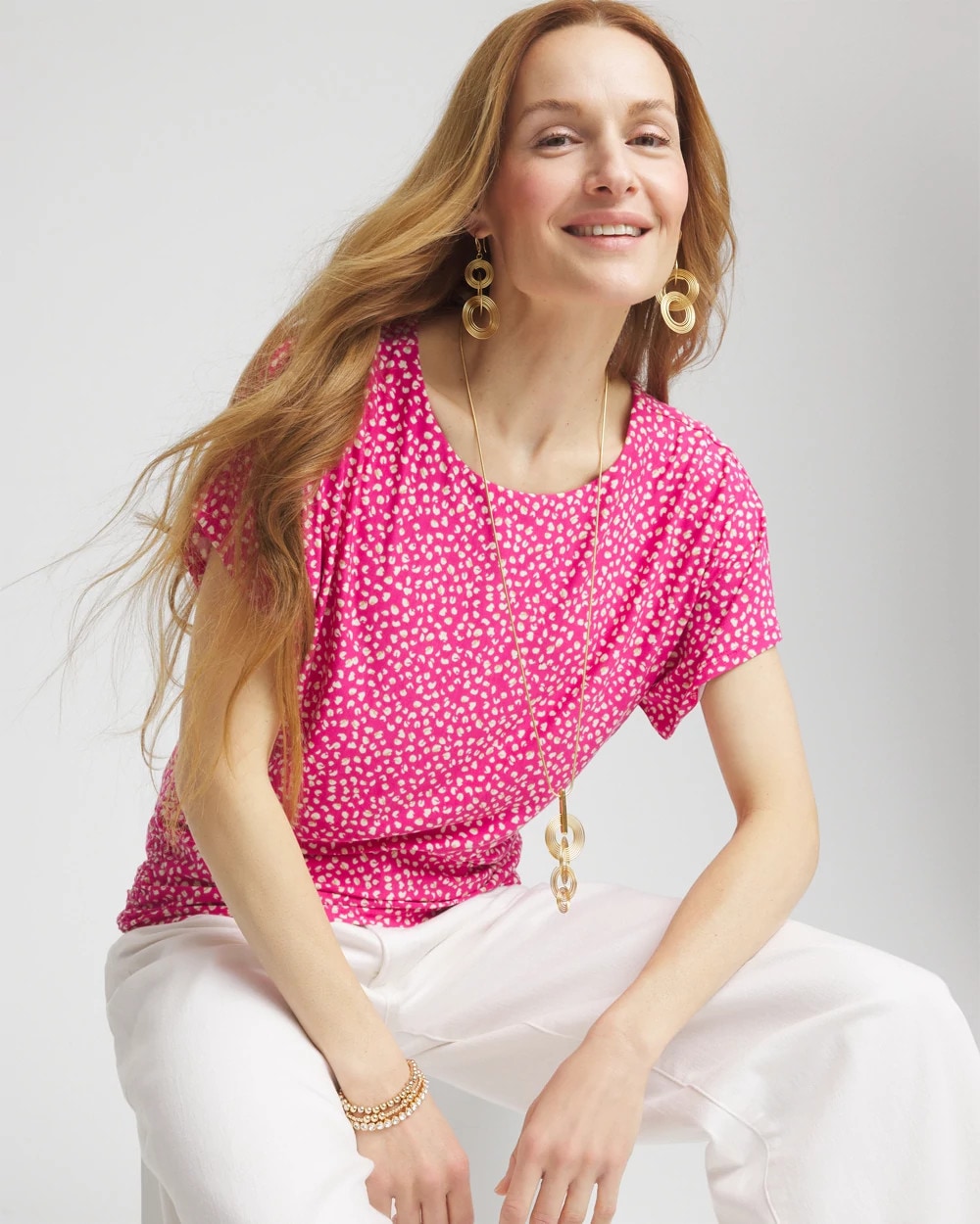 Chico's Touch of Cool™ Cheetah Ruched Banded Hem Top