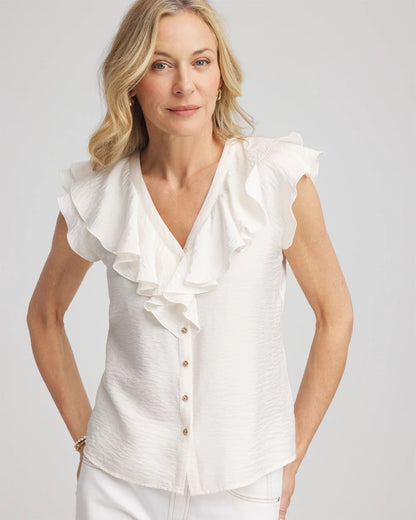 Chico's Crepe Ruffle-Trim Blouse