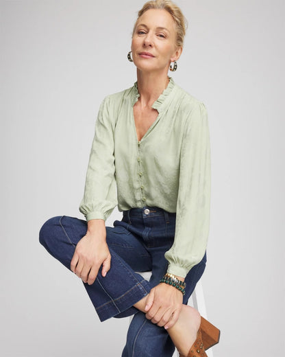 Chico's Jacquard Georgette Peasant Blouse